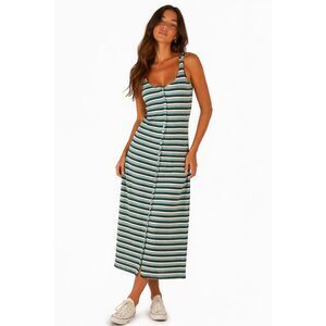 AMERICAN EAGLE Women’s Green White Black Striped Ribbed Bodycon Midi Dress Small